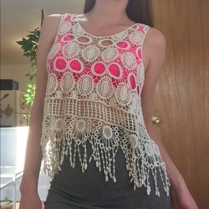 Woven fringe tank top